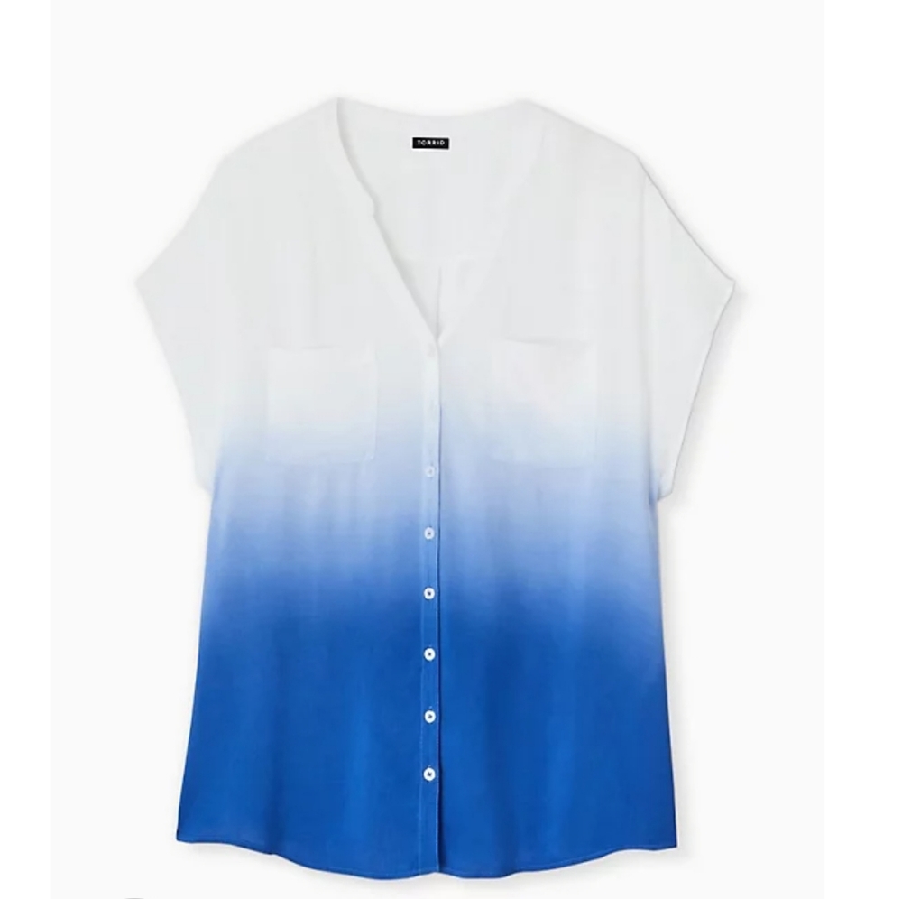 Sapphire Blue Dip Dye Challis Button Down Dolman